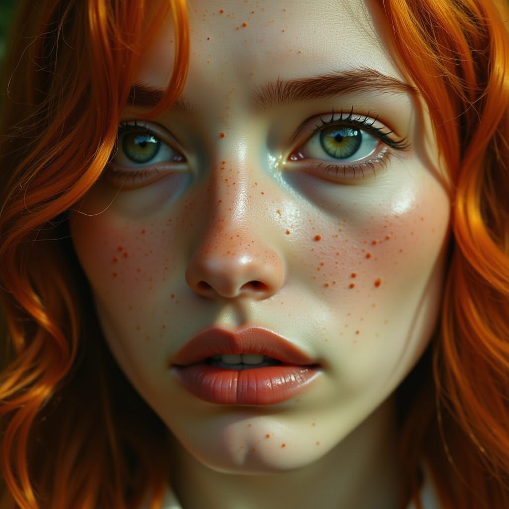 Striking Portrait of Woman with Green Eyes in Darkwave Style