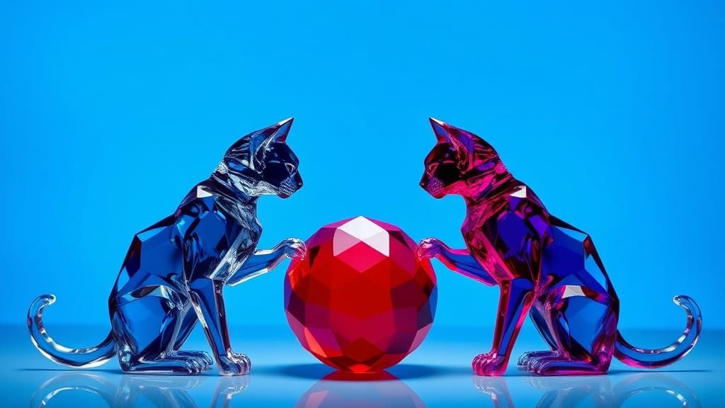 Crystal Cat Silhouettes in Elegant Futuristic Art