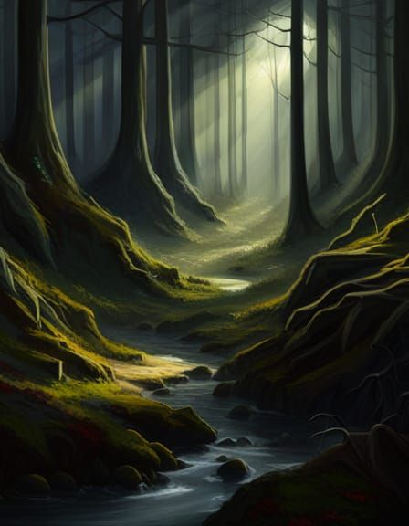 Shadow People in Dark Forest, Heroic Lighting