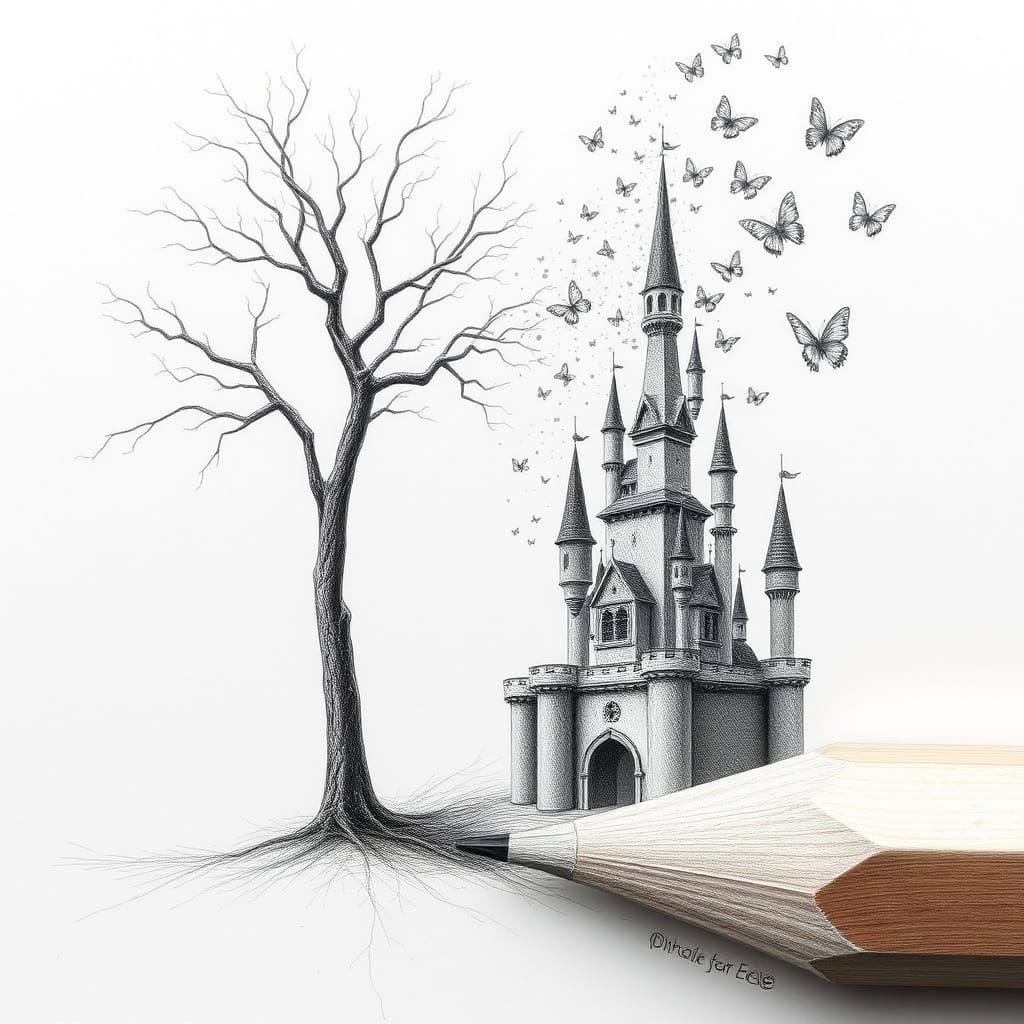 Pencil Transforms Into Tree, Castle, and Butterflies