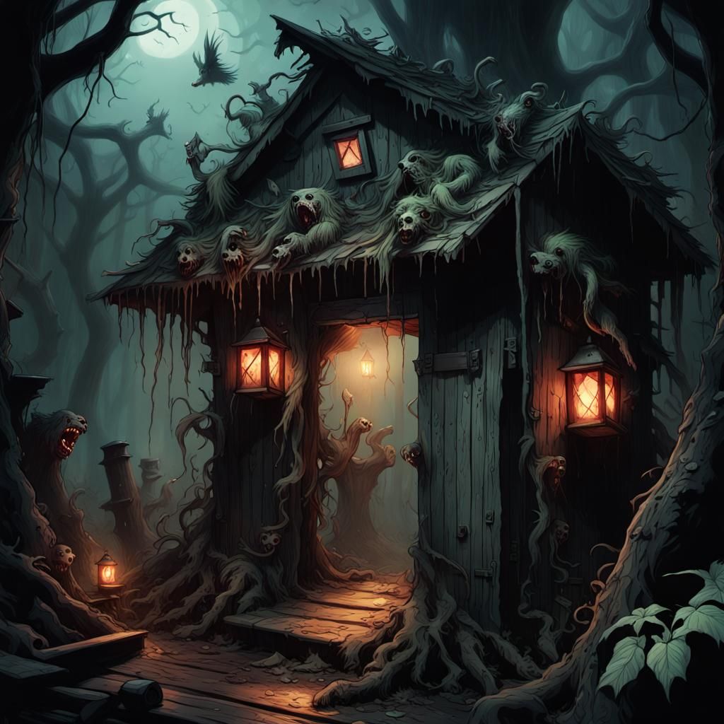 Dark Fantasy: Haunted Outhouse with Banshees and Hellhounds