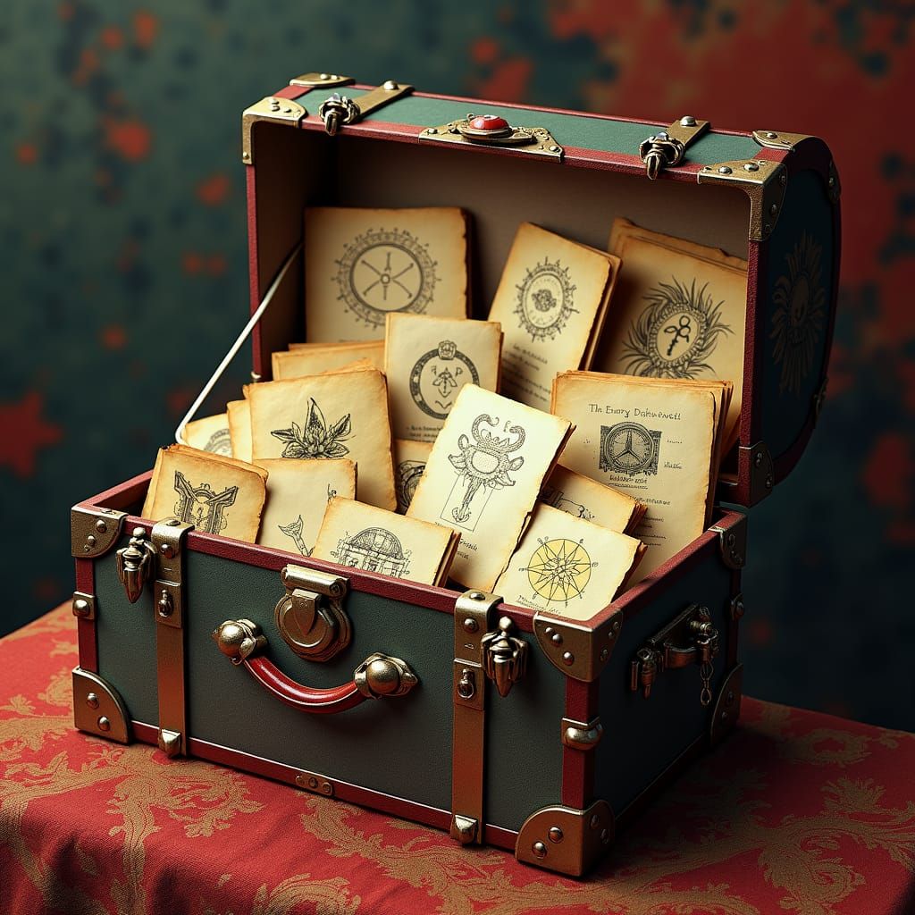 Ornate Trunk Overflowing with Memories in Fantasy Style