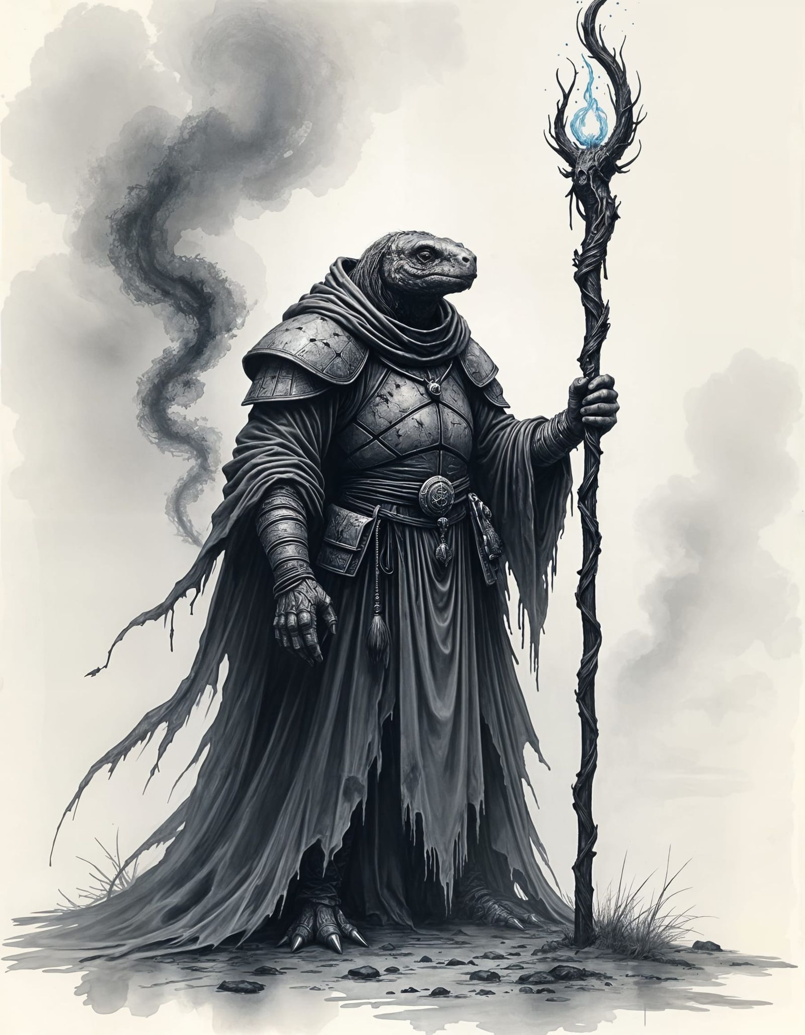 Tortoise Wizard with Magic Staff in D&D Style