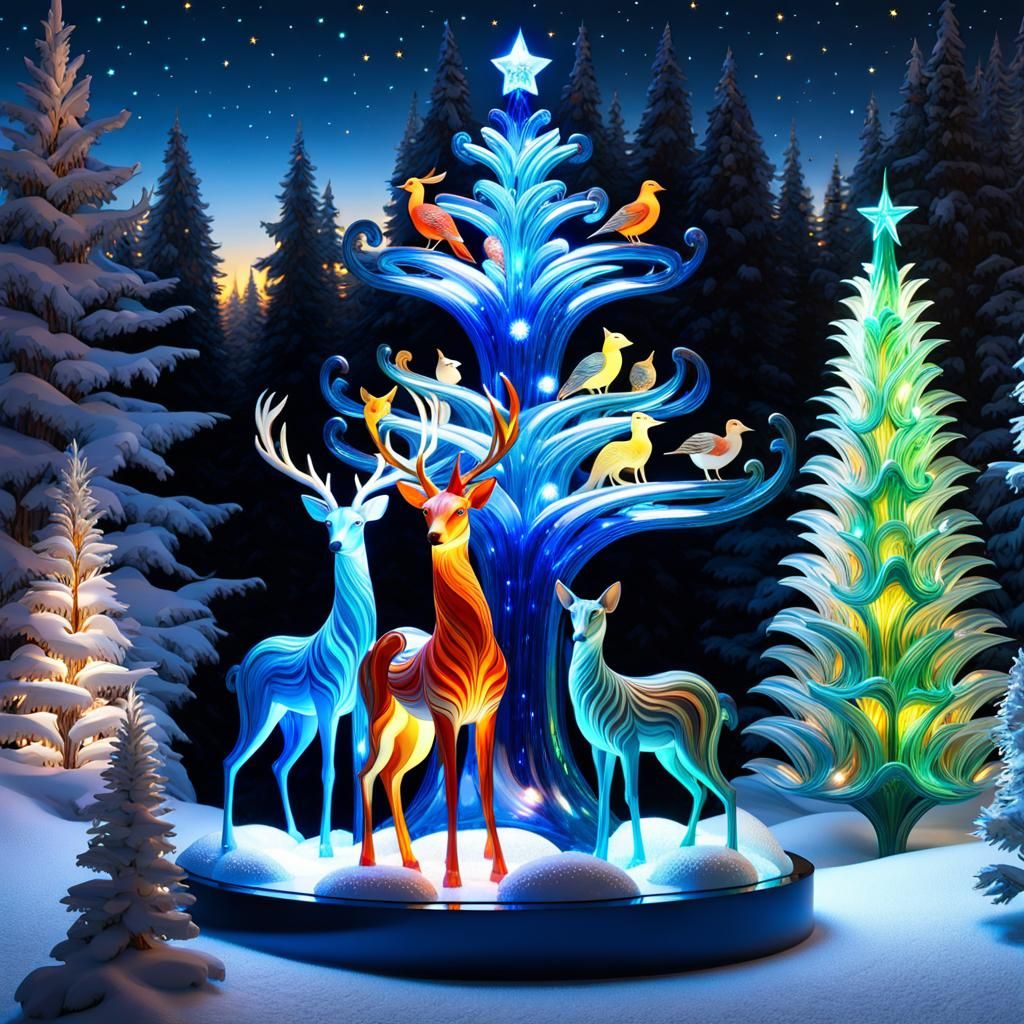 Enchanted Glass Christmas Tree in Snowy Garden