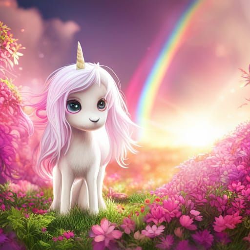 Cute Unicorn Plushy Toy in Synthwave Neon Style