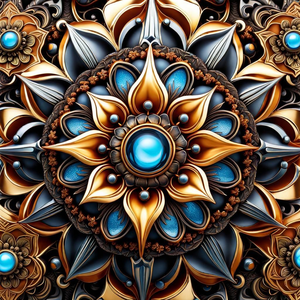 Detailed Metal Flower Kaleidoscope with Fantasy Elements