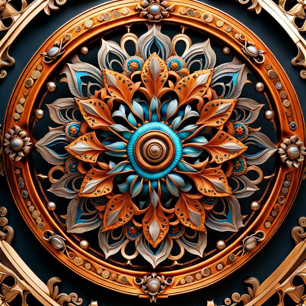 Detailed Metal Flower Kaleidoscope with Fantasy Creatures