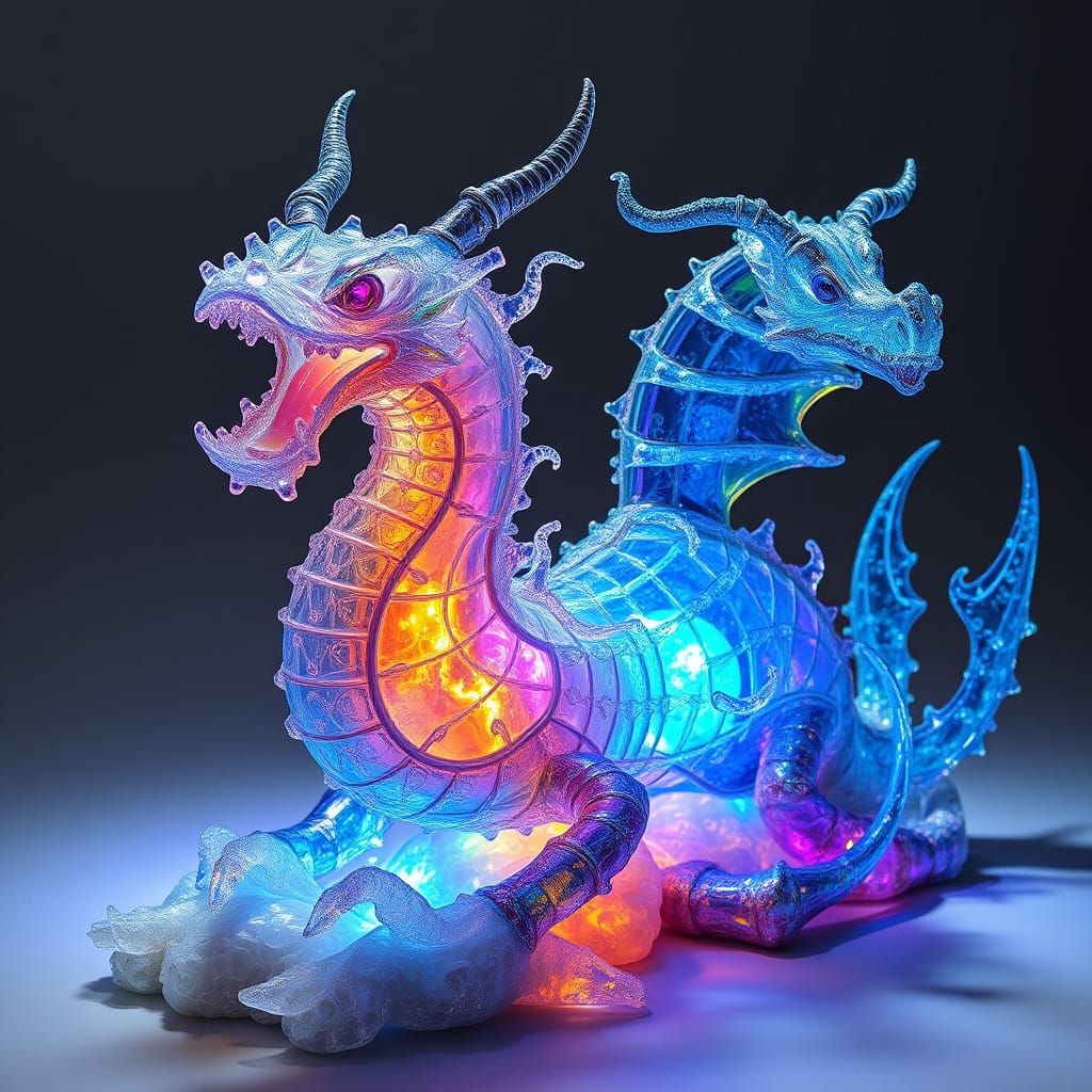 Majestic Glass Sea Dragon with Lava-Lit Innards