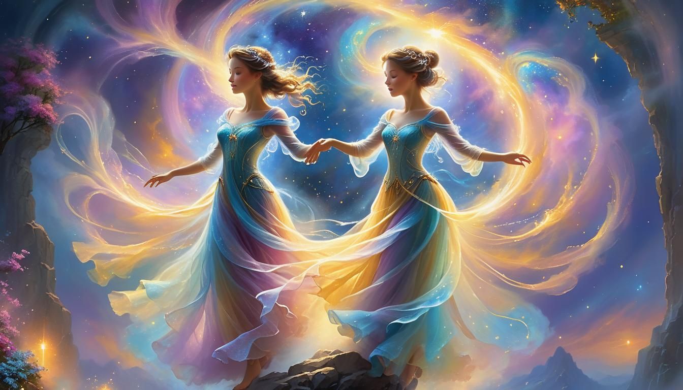 Ethereal Fantasy Figure Dancing in Glowing Portal