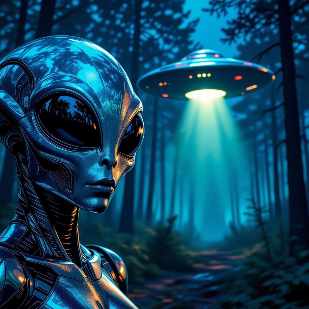 Hyperrealistic Alien Landing in Pop Art Style