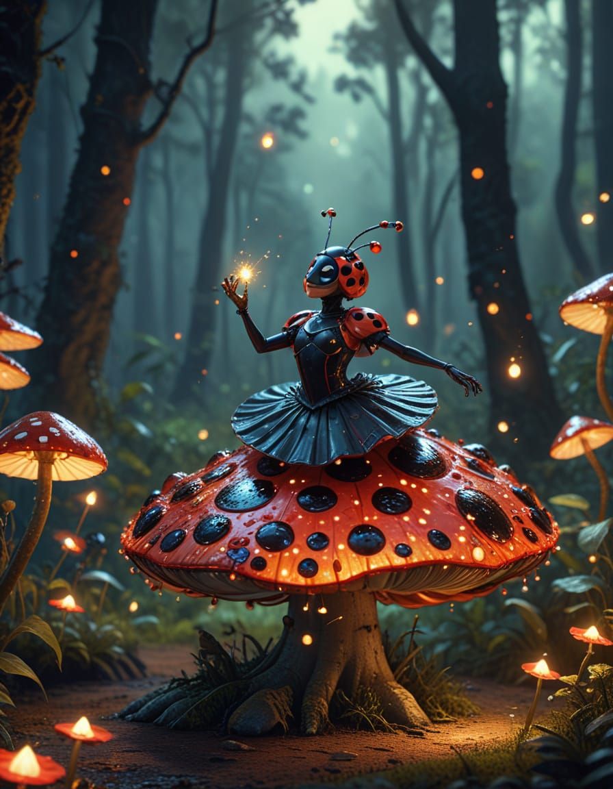 Ladybug Flamenco Dancer on Mushroom Stage