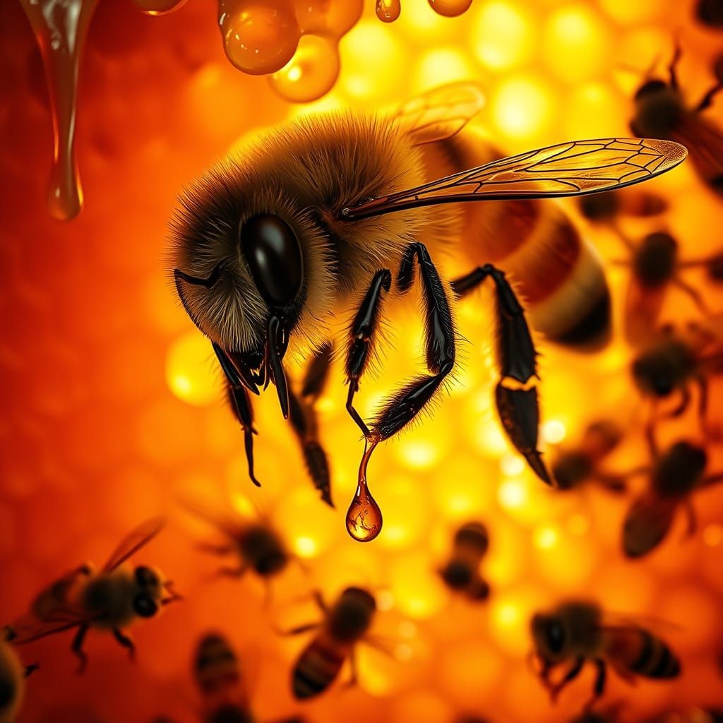 Golden Honeycomb Hive in Vibrant, Klimt-Inspired Style