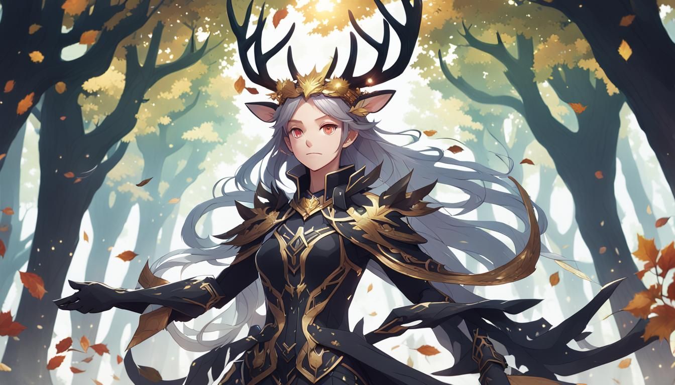 Feminine Dendro Fae Running in Forest, Anime Key Visual