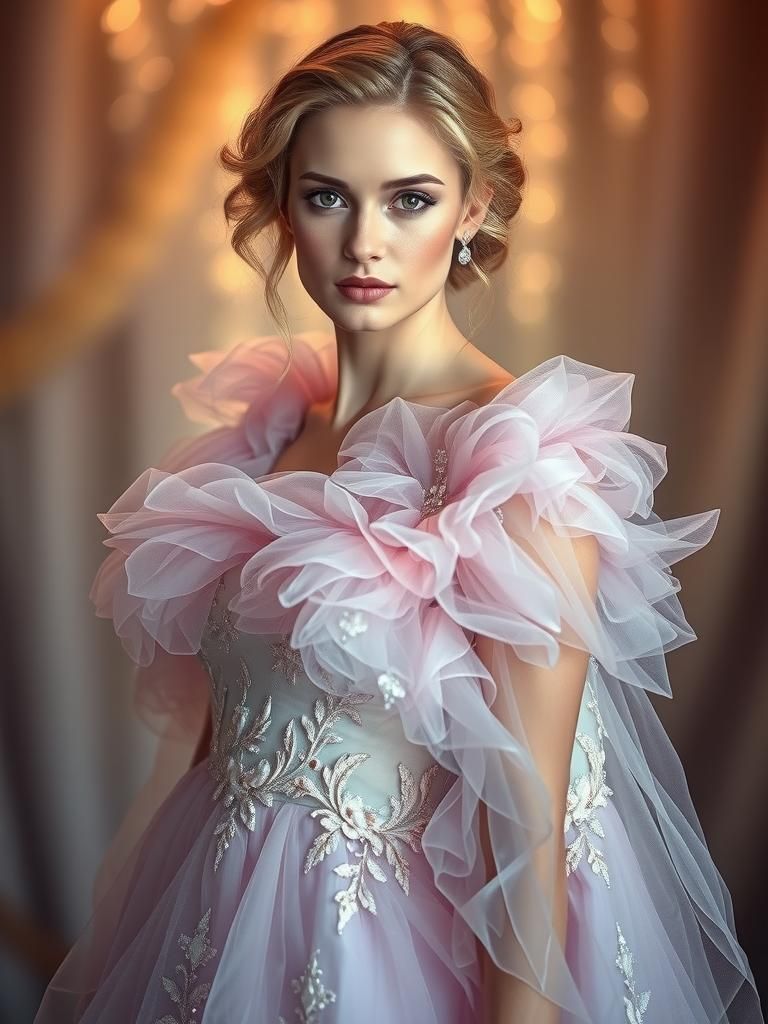 Ethereal Blonde Model in Romantic Gown