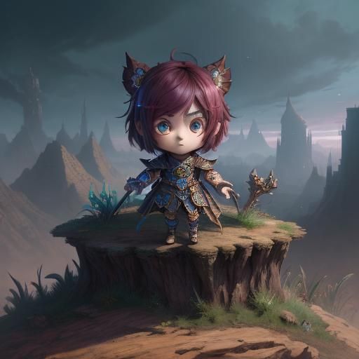 Detailed Chibi Character in Fantasy Art Style