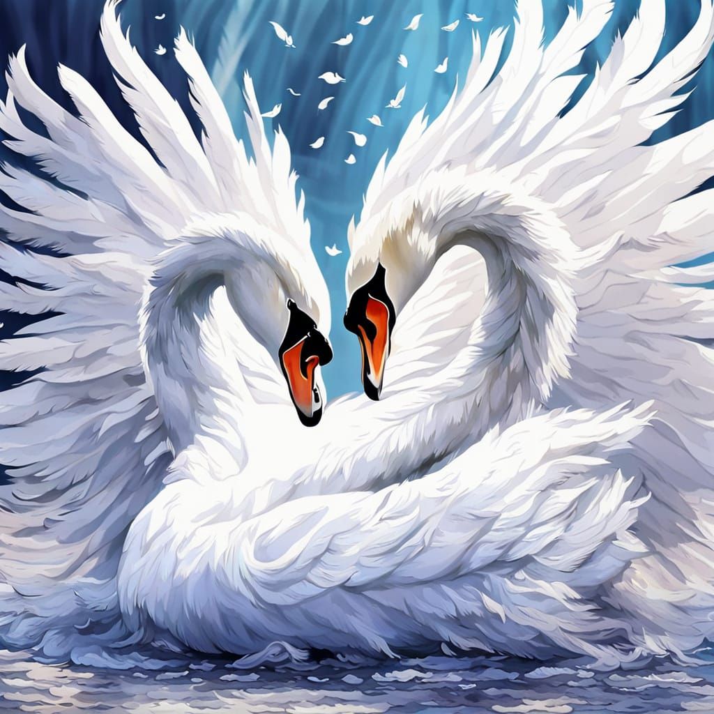 Ethereal White Swan in Flight of Feathers