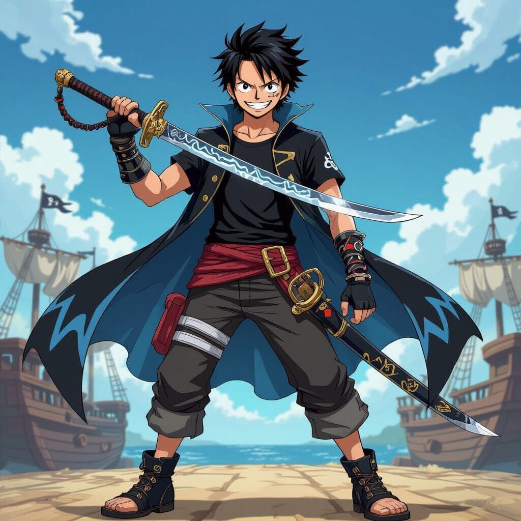Anime Pirate Swordsman with Damascus Steel Sword