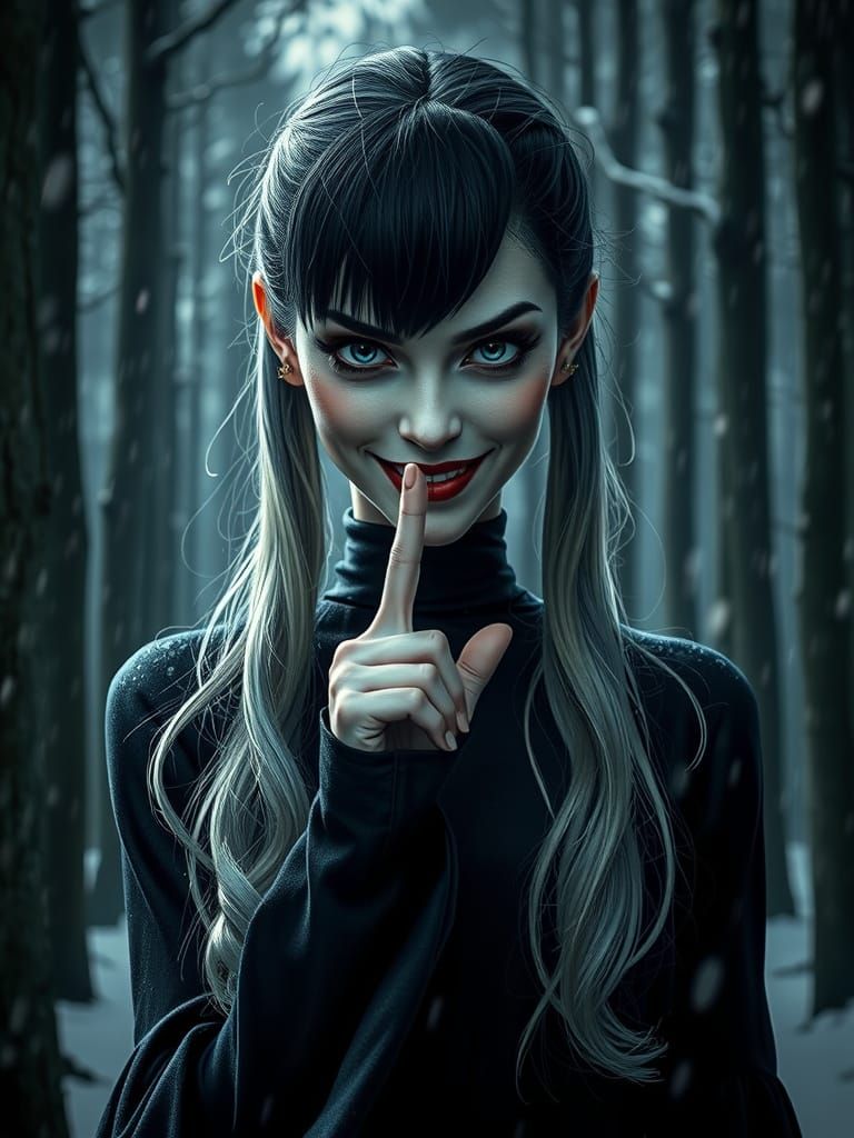 Cruella in Winter Forest, Dark Cinematic Style