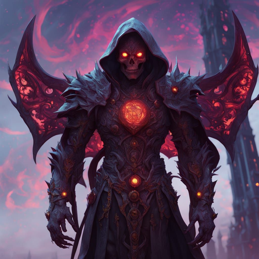 Death Knight Lich with Crimson Eyes in Apocalyptic Void