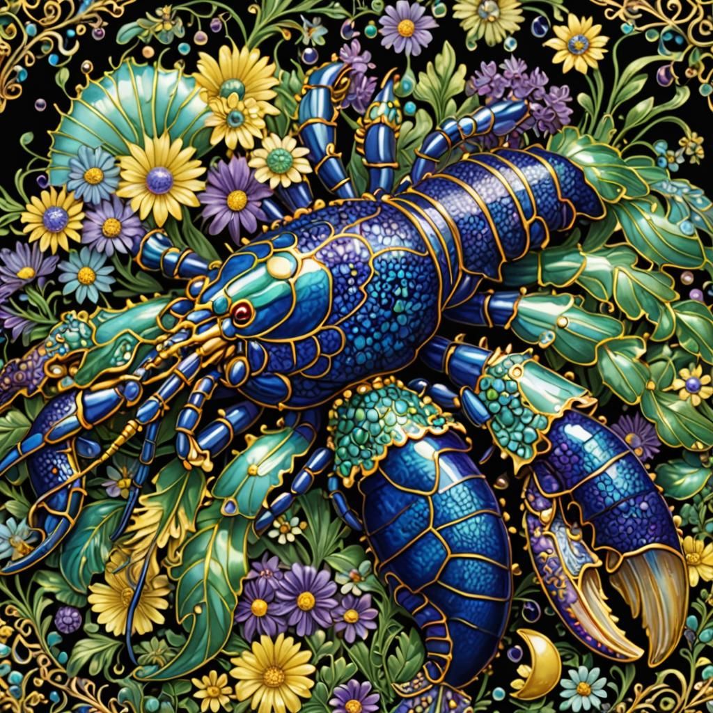 Giant Floral Lobster with Faberge Details