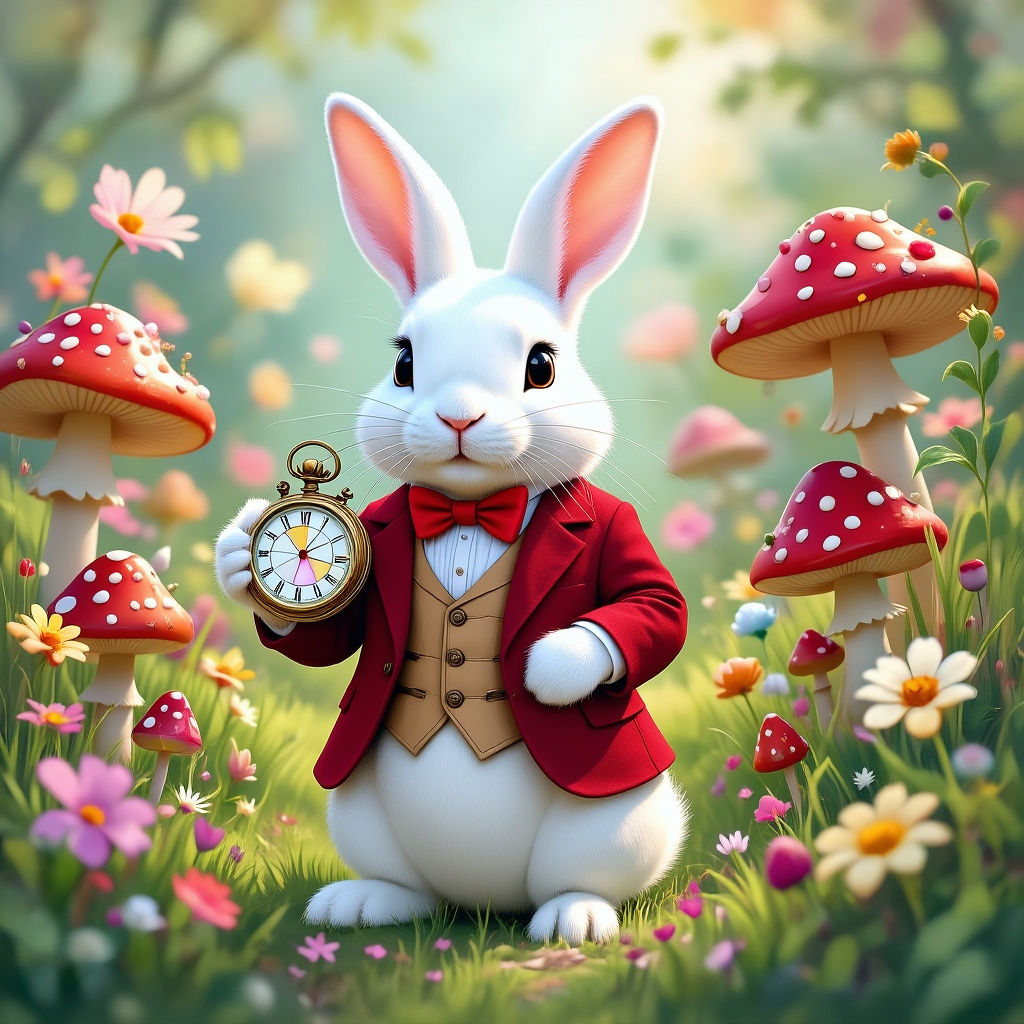 Whimsical Rabbit in Stained-Glass Waistcoat with Kaleidoscop...