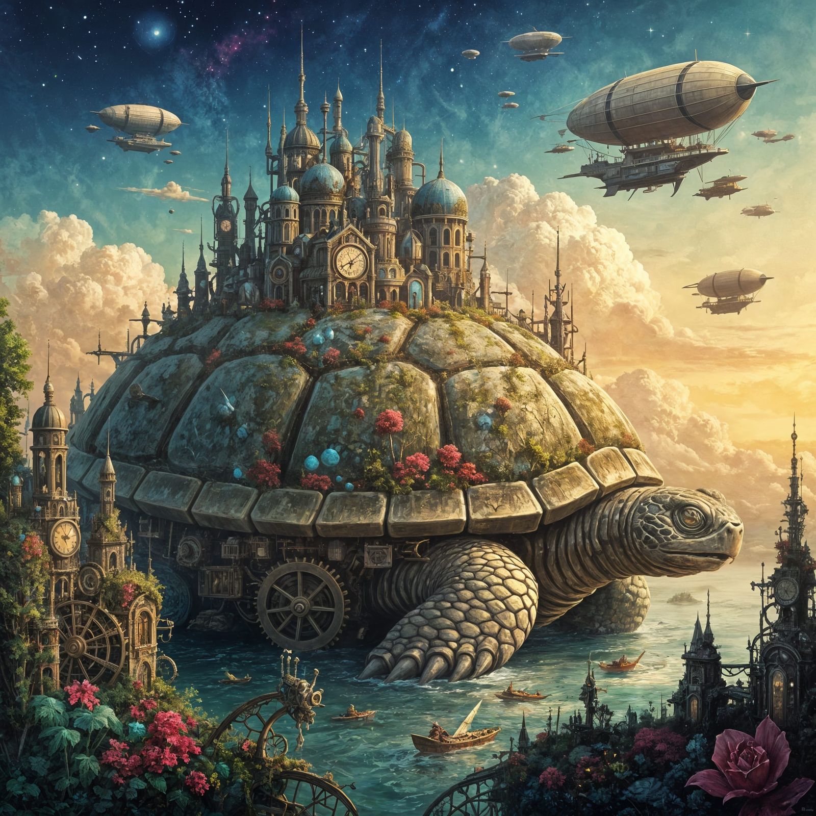 Steampunk City on Cosmic Turtle Back
