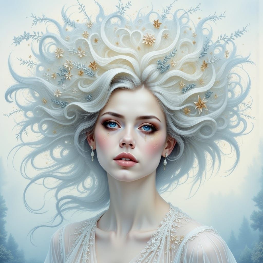 Ethereal Silk Waterfall Hairstyle in Pre-Raphaelite Style