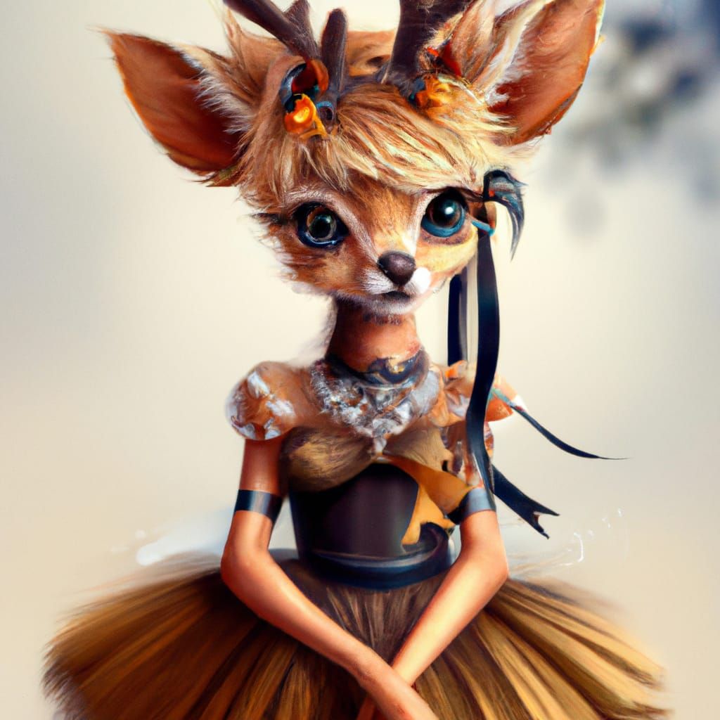 Cute Deer in Witch Dress, Digital Art