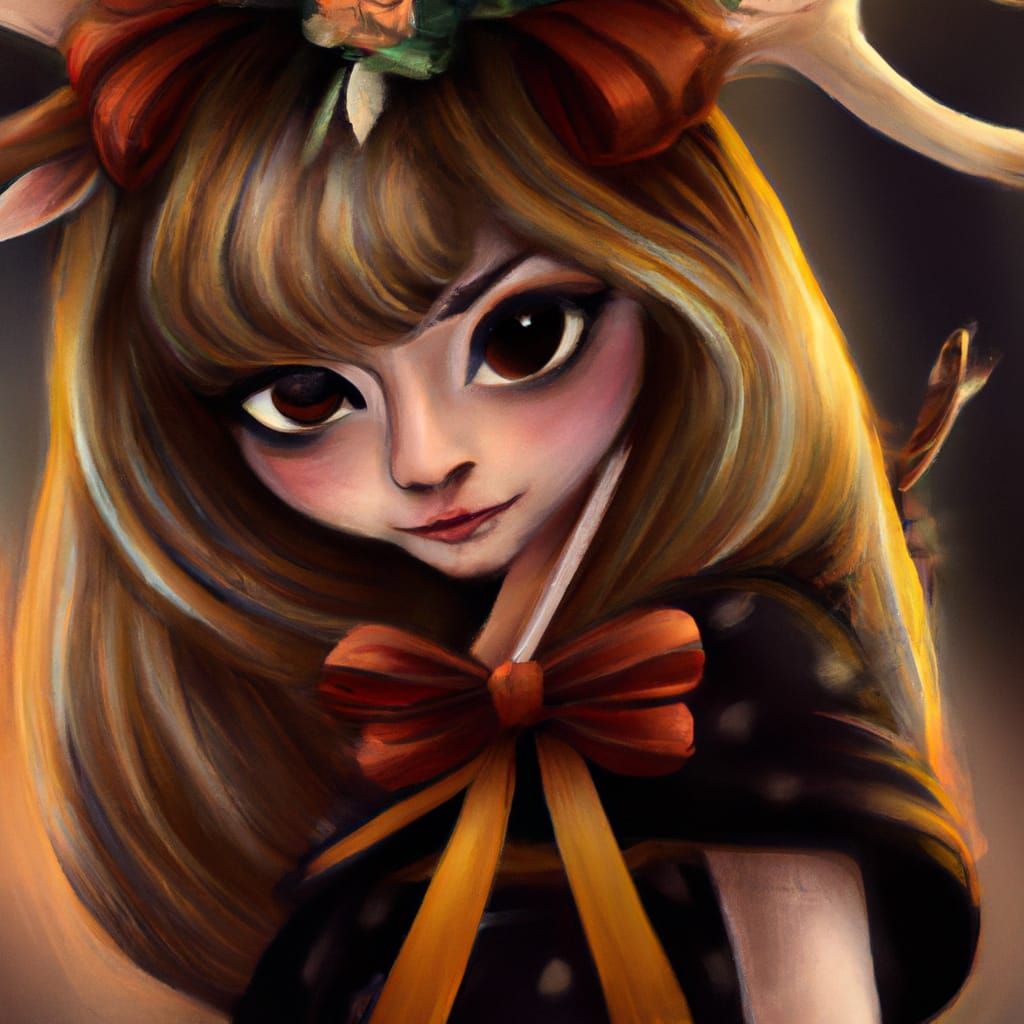 Cute Deer in Witch Dress, Digital Art