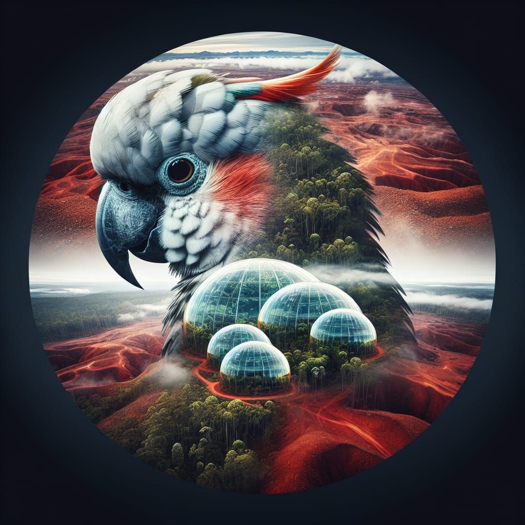 Cockatoo Double Exposure: Dystopian Future Landscape