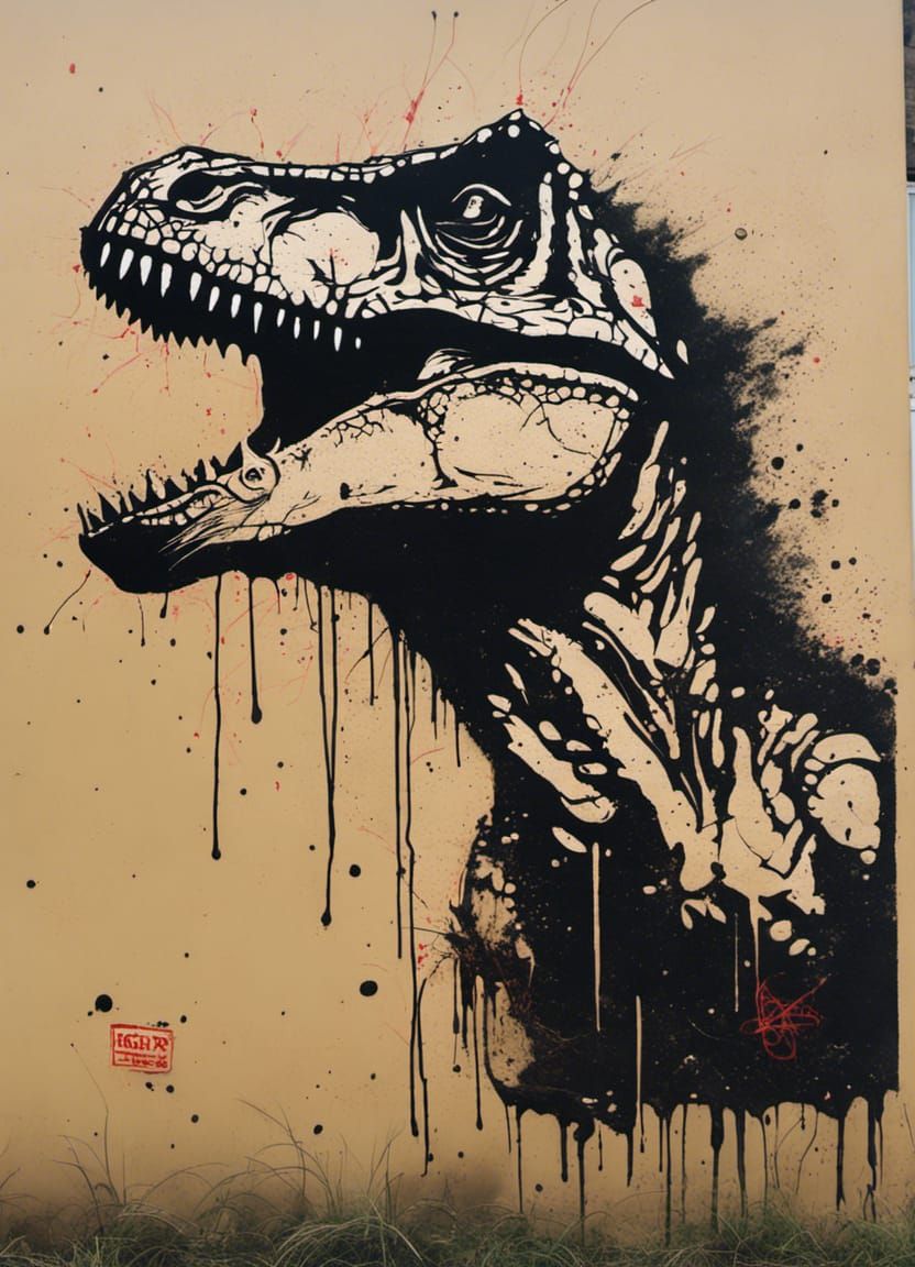 Dinosaur Footprints in Graffiti Splatter Art