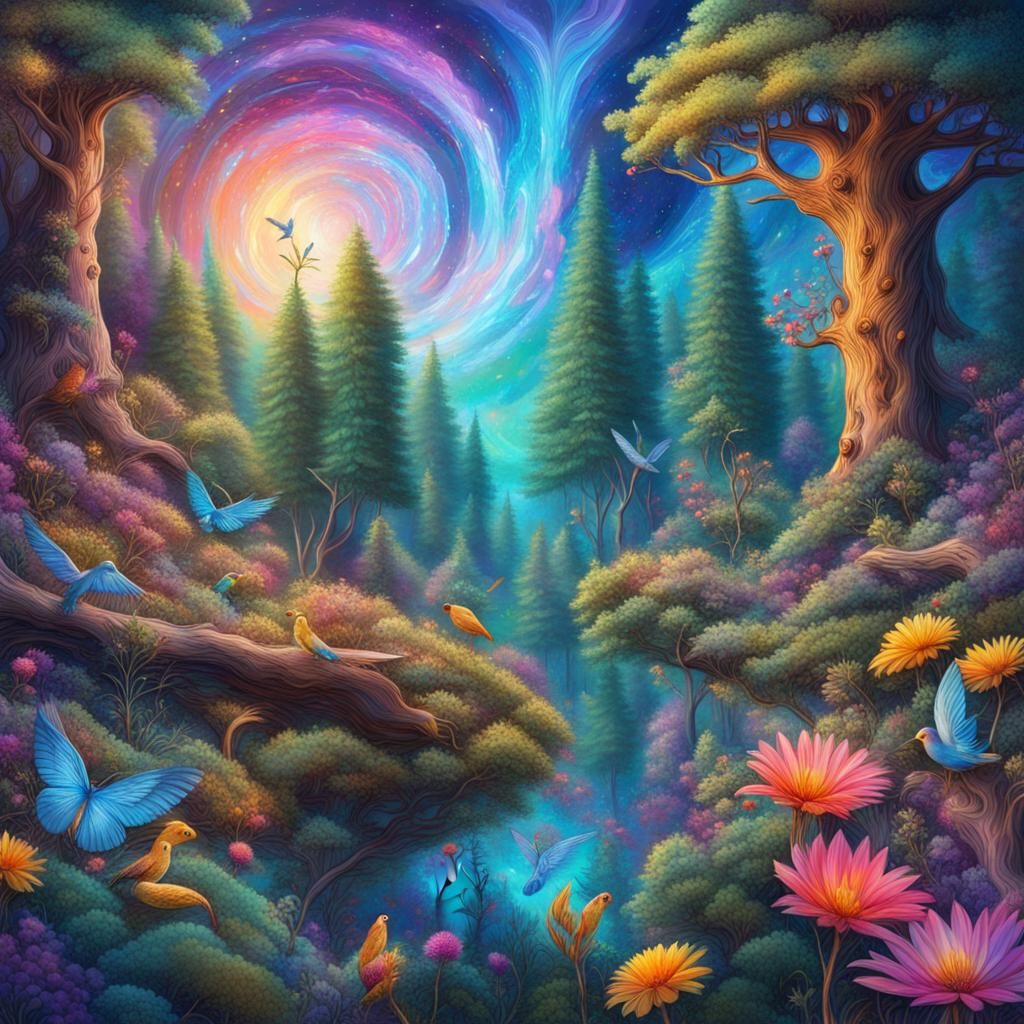 Enchanted Forest: Holographic Astral Cosmic Illustration