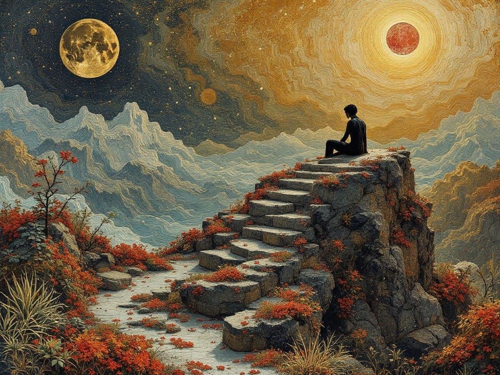 Surreal Cloisonné Landscape of Loss and Longing