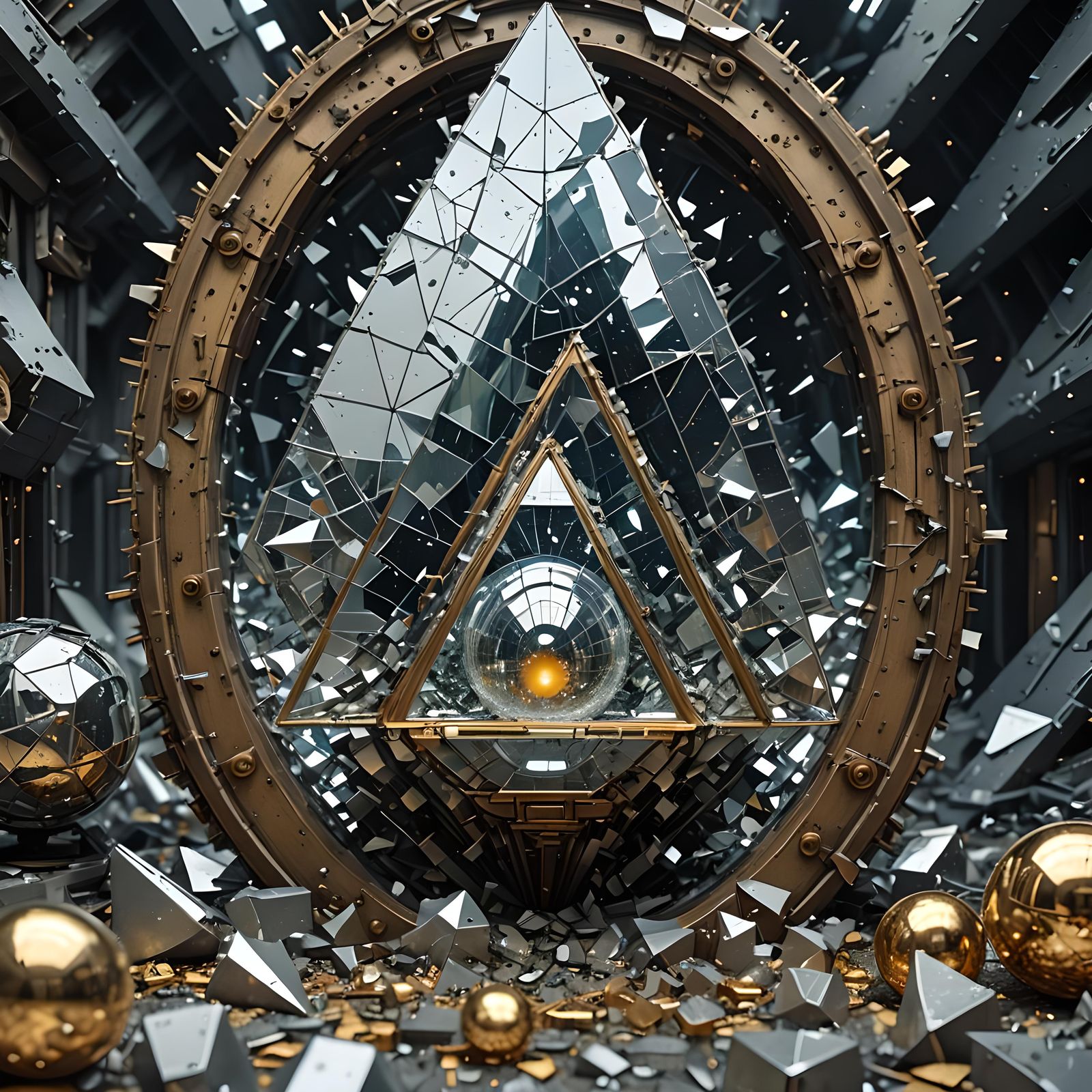 Steampunk Cyborg in Shattered Mirror Tunnel