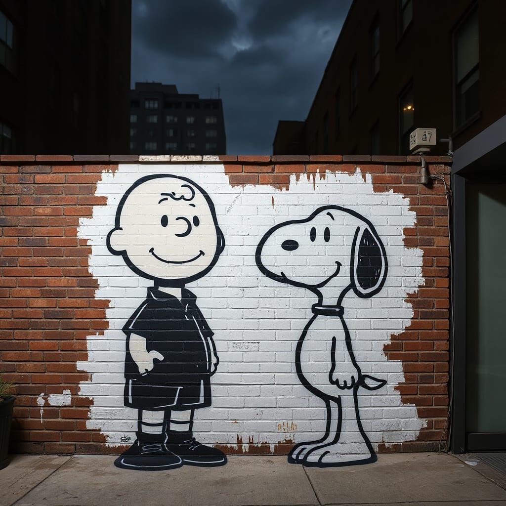 Charlie Brown and Snoopy as Drawn by Banksy