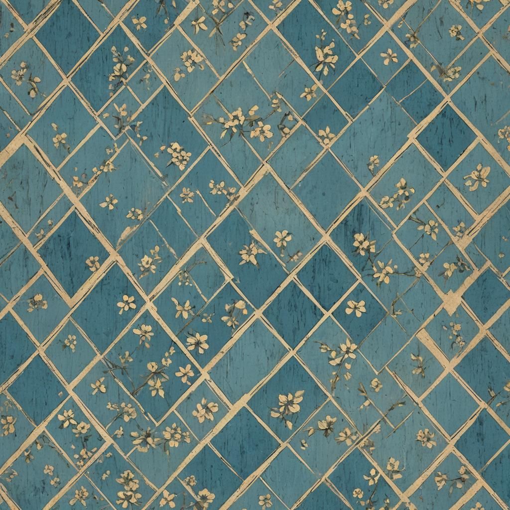 Vintage Floral Diamond Wallpaper with Grungy Texture