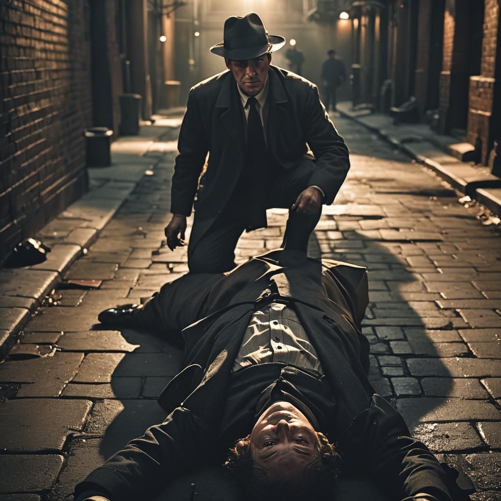 Film Noir Detective in Shadowy Alleyway