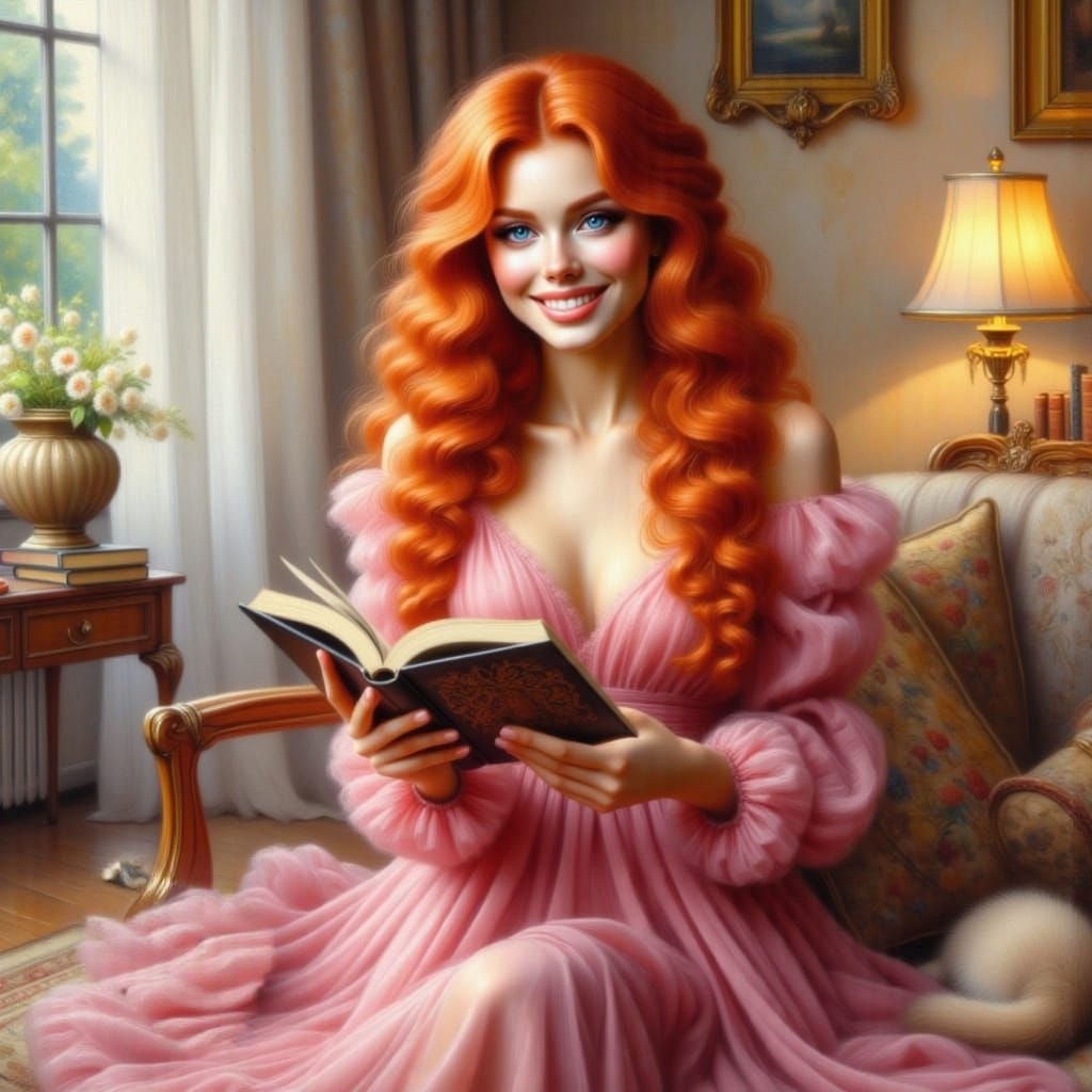 Elegant Woman Reads in Light-Toned Living Room