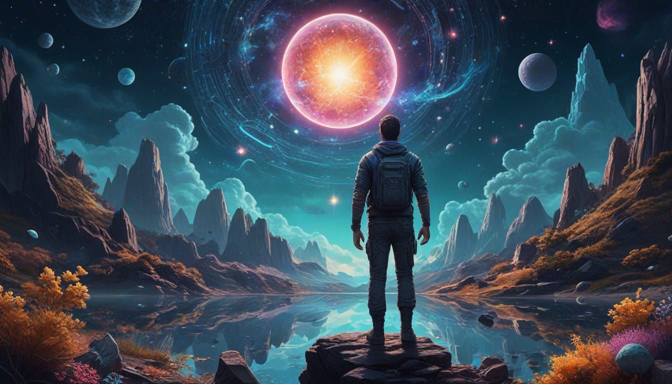 Holographic Cosmic Summer Illustration in Mixed Media