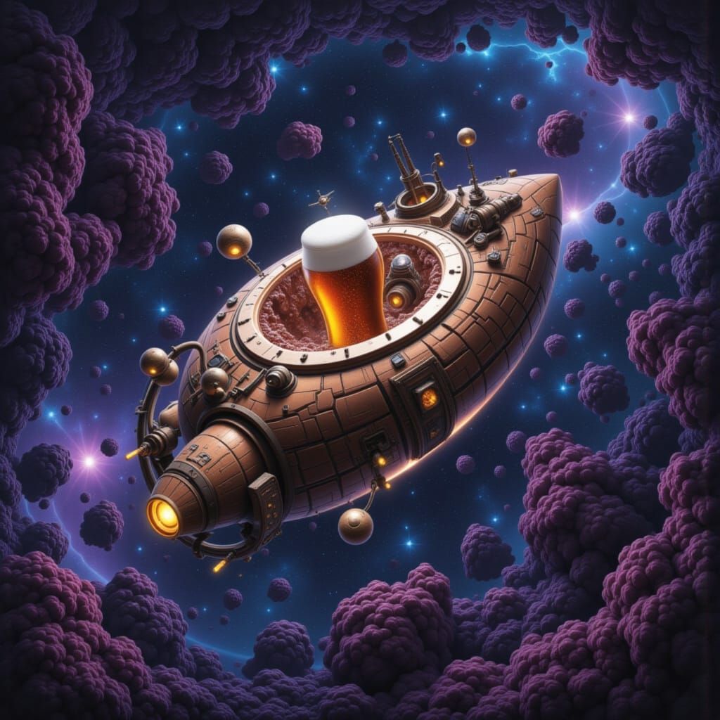 Beer Spaceship with Wooden Eight Ball Design