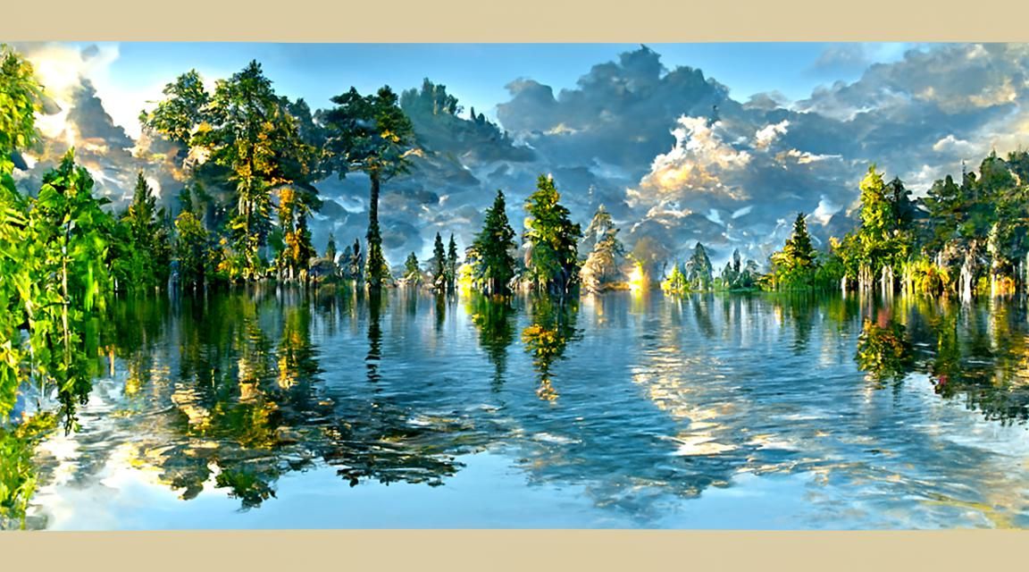 Fantasy Sunset Over Lake in Saffron Hues