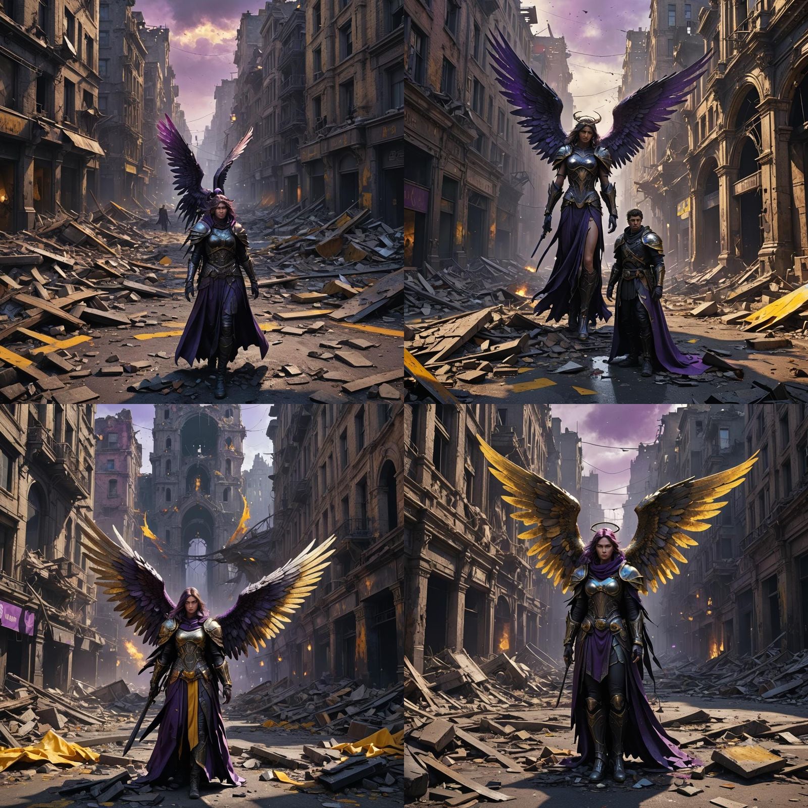 Dark Angel in Destroyed City, Digital Art