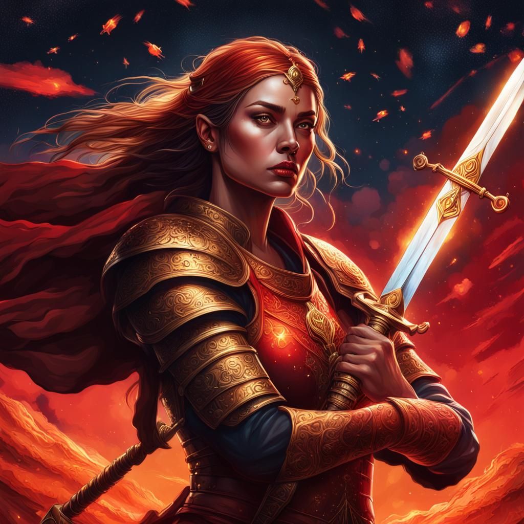 Warrior Queen With Sword Under Moonlight