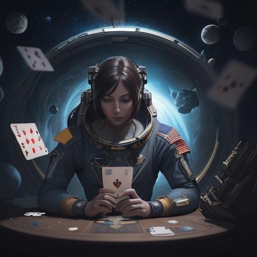 Astronaut's Solitaire Game in Space: Detailed Digital Art