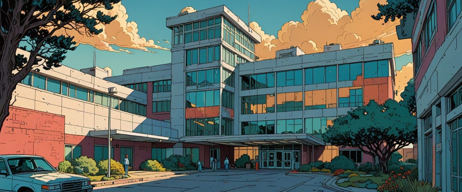 Comic Book Hospital in Gouache with Volumetric Light