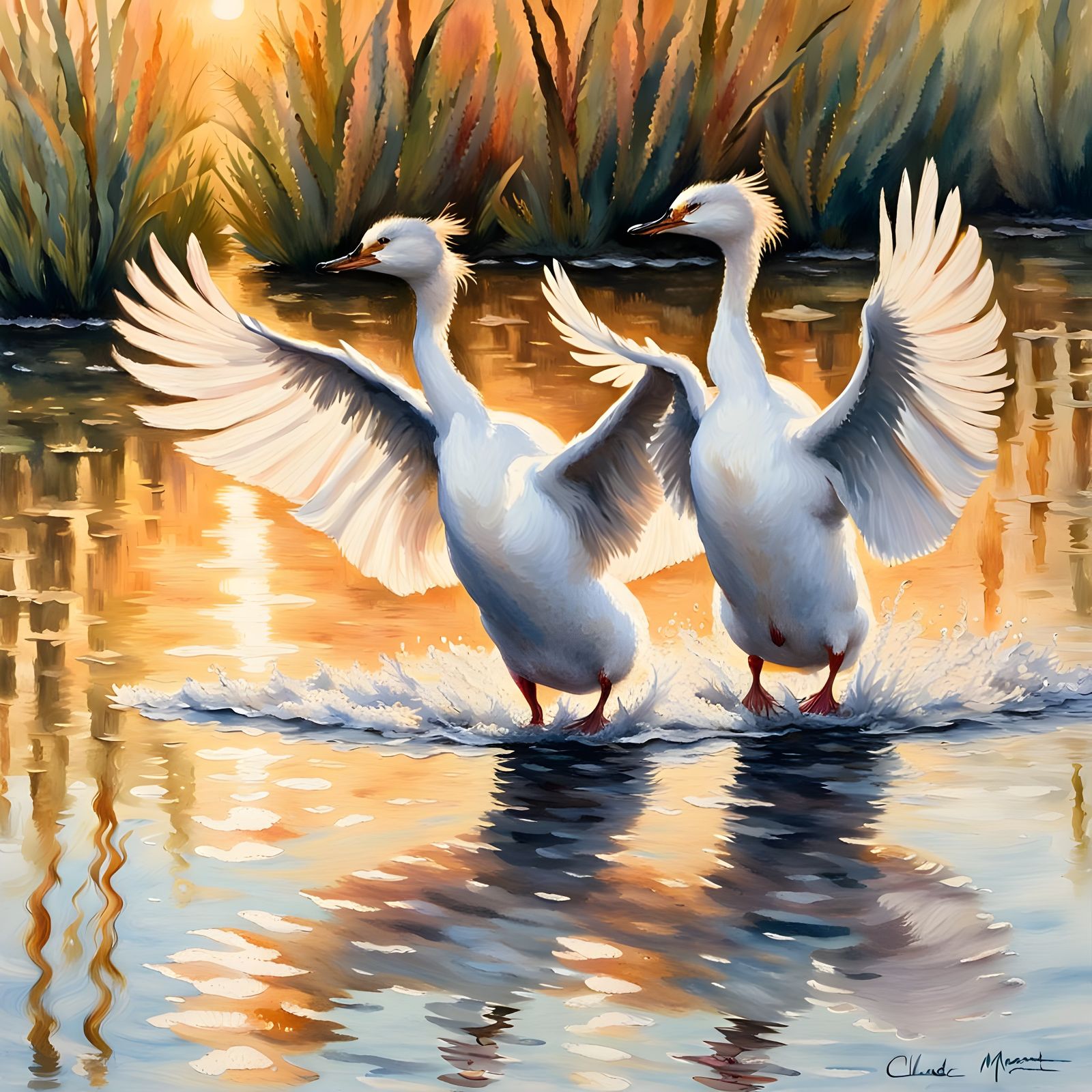 Surreal Wildlife Scene in Impressionist Style