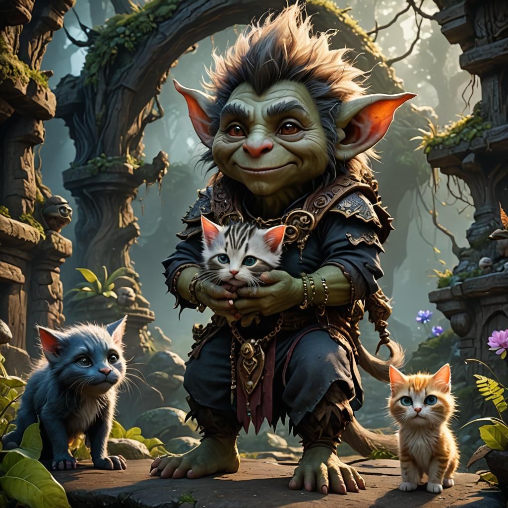 Kind Troll and Kitten: Fantasy Concept Art