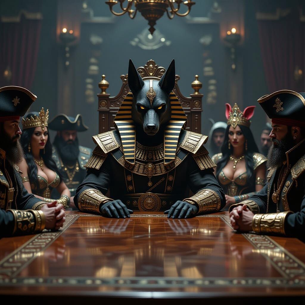 Anubis Pirate King at Council Table with Pirate Royalty