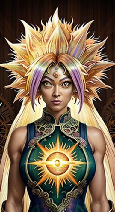 Steampunk Goddess Sun Wukong in Vibrant Watercolor