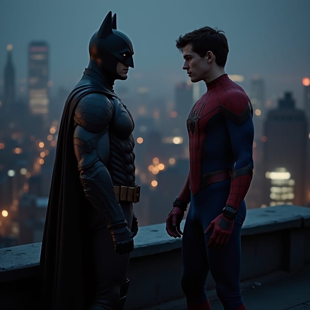 Spiderman and Batman on Gotham Rooftop